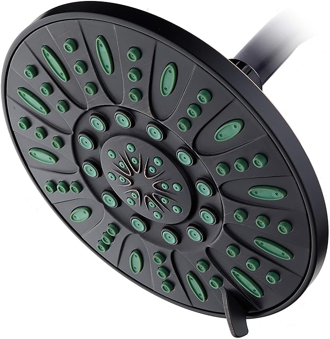 AquaDance 7-inch 6-Setting Rainfall Showerhead with Anti-Microbial Microban Protection from Mold, Mildew, and Bacteria - Clog-Free, Oil-Rubbed Bronze Finish/Coral Green Jets