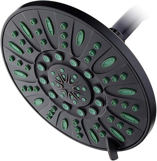 AquaDance 7-inch 6-Setting Rainfall Showerhead with Anti-Microbial Microban Protection from Mold, Mildew, and Bacteria - Clog-Free, Oil-Rubbed Bronze Finish/Coral Green Jets