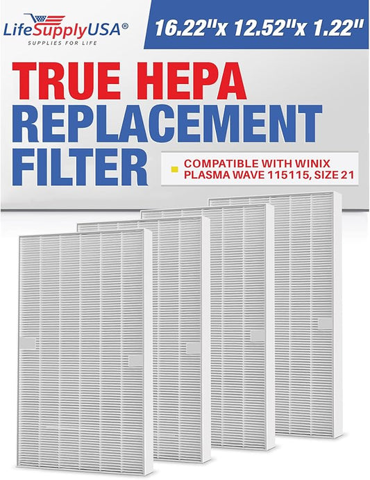 115115 4 HEPA Filter A Replacement for C535, 5300, 5300-2, 5500, 5500-2, 6300, 6300-2, P300, AM90, C909, 9800 Compatible with Winix Air Purifier Filter Replacement Plasmawave Size 21 by LifeSupplyUSA