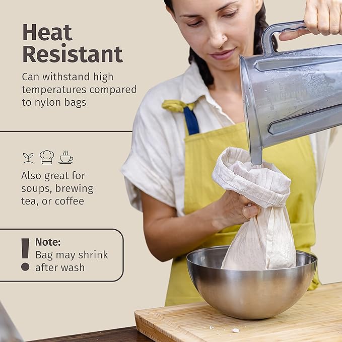 2 Pieces Reusable Grade 100 Nut Milk Bags for Straining, Unbleached Cloth Bag for Juicing Almond Oats NutMilk, Use as Strainer Filter Gardening, Size 12 x 12 Inch, Vacuum Packaging