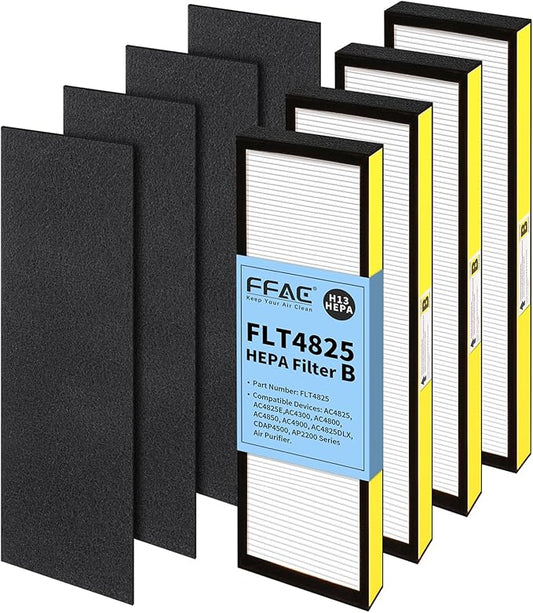 4 Pack FLT4825 Replacement Filter Compatible with GermGuardian AC4825 Air Purifier and AC4825E AC4850 AC4300 AC4800 AC4900 Air Purifiers, 4 HEPA FLT4825 Filters + 4 Pre-filters