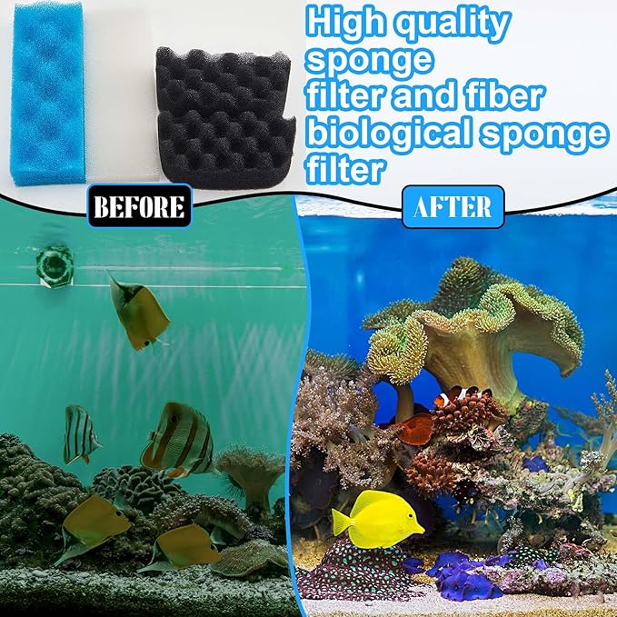 6 Pcs Aquarium Filters Bio Sponge Sets Compatible with Fluval 206/207, Including 2 Blue 2 White 2 Black Bio Sponge for Replacement Filter Media Kit