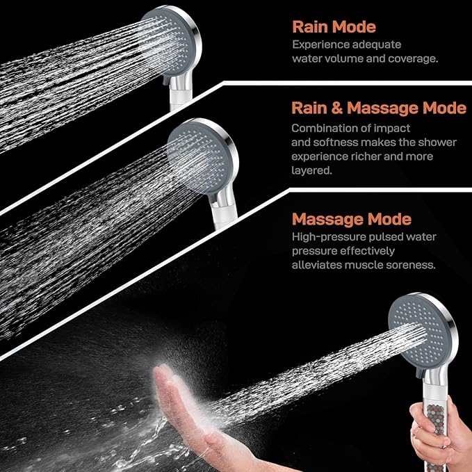 YDmeet Filtered Handheld Showerhead with 30-Inch Shower Slide Bar Set, 3-Mode Spray Setting, Long Metal Hose, Extra 6 Packs Replacement Mineral Balls for Refills, Chrome