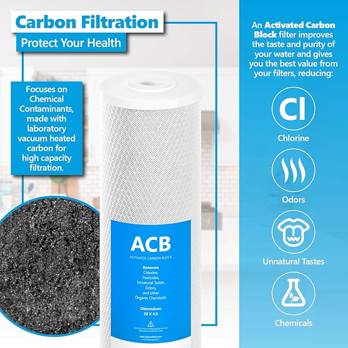Express Water Whole House Heavy Metal Water Filter Set – 3 Stage Water Filtration Replacement Kit – Sediment, Carbon Block, KDF High Capacity Cartridge Filters – 5 Micron Water Filter 4.5” x 20” inch