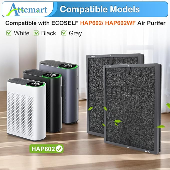 HAP602 Replacement Filters for ECOSELF HAP602 HAP602WF Air Purifier, 3-in-1 Filtration of Pre-Filter & Carbon Filter Replacement, 2 Pack