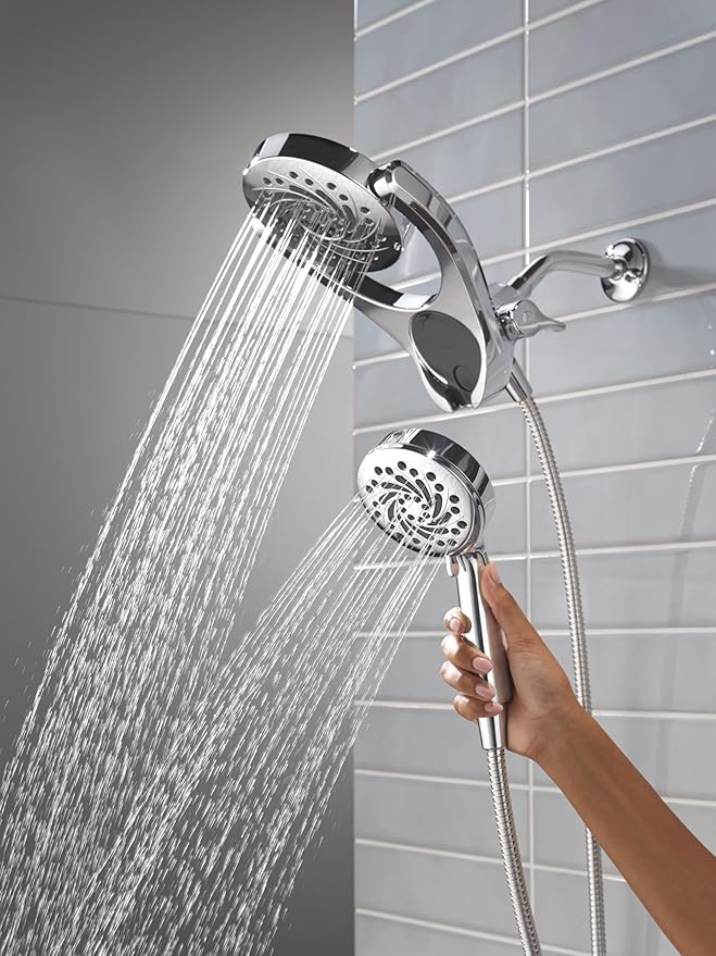 Delta 5-Setting HydroRain 2-in-1 Dual Shower Head with ProClean Spray, Chrome High Pressure Shower Head with Handheld Spray, 1.75 GPM Flow Rate, Chrome 75419