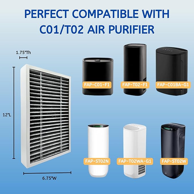 Nispira F1 C01 T02 Carbon Odor Reduction HEPA Filter Replacement For 3M Filtrete Room Air Purifier FAP-C01-F1, FAP-T02-F1, FAPF-F1-O, FAP-C01BA-G1, FAP-T02WA-G1, FAP-ST02W, FAP-ST02N 2 Packs