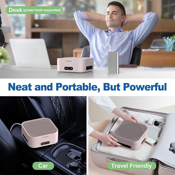 Air Purifiers for Home, TDBYWAE Air Purifier for Bedroom Up to 600 ft², H13 True HEPA Air Purifier for Pets Dust Dander Pollen Odor Smoke, with New Quiet Wind Wheel System, for Desk/Car/Travel（Pink）