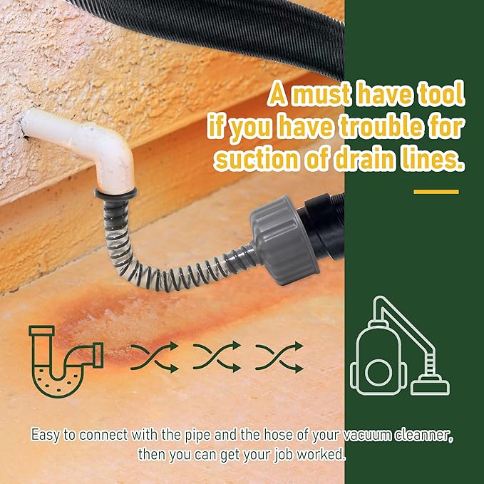A/C Drain Lines Cleaner Tool in Wet Vac Attachment To Unclog And Evacuate, ABS Plastic Vacuum Hose Compatiable With Most PVC Pipe Sizes, Easy To Use, Grey