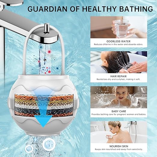 Bath Filter for Tub Faucet - 8 Stages Bath Water Filter, Hard Water Softener, Remove contaminants, lmproved Skin, Hair, and Nail Condition, It's BPA-Free (White)