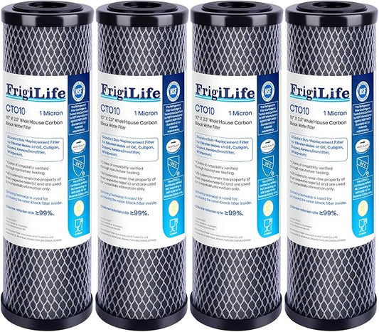 1 Micron 10" x 2.5" Whole House CTO Carbon Sedimen Water Filter Compatible DuPont WFPFC8002, WFPFC9001, SCWH-5, WHCF-WHWC, FXWTC, RO Unit for Under Sink & Countertop Filtration System,4Pack