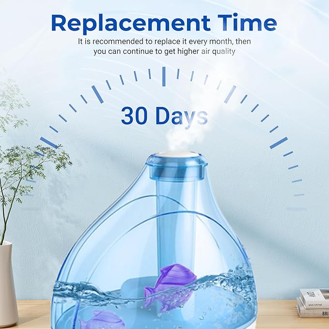 12 Pack Universal Humidifier Cleaner Fish Compatible with Almost All Humidifiers and Fish Tanks, Equipped with Silver Ion Filter Balls, Prevents Hard Water Build-Up, Reduces Scale, Purple