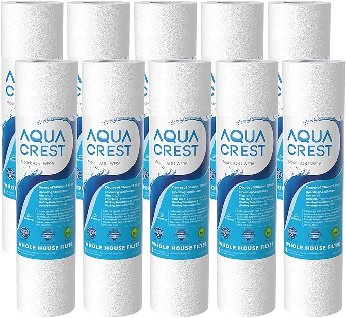 AQUA CREST AP110 Whole House Water Filter, Sediment Filter, 5 Micron, Replacement for 3M® Aqua-Pure AP110, Culligan® P5, APEC, GE FXUSC, Whirlpool®, Any 10" x 2.5" Home Water Filter, Pack of 10