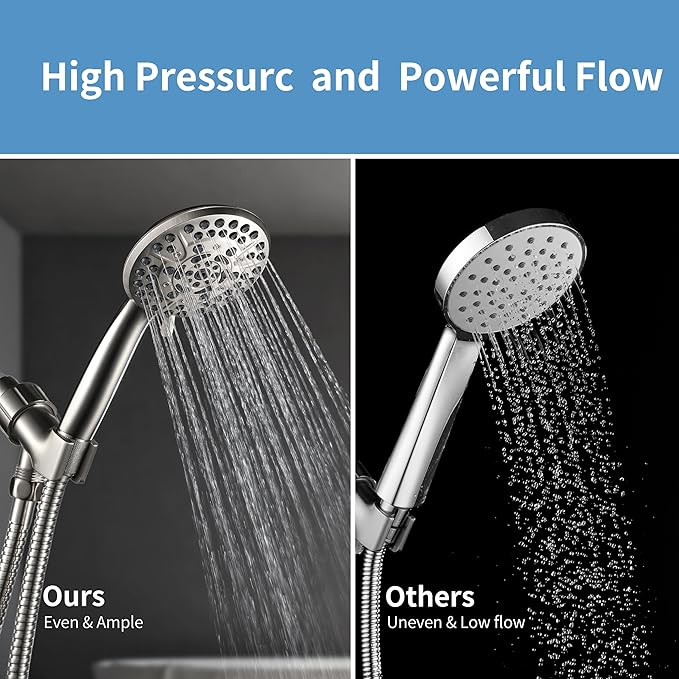 10 Spray Shower Head with Handheld,High Pressure shower heads with Handheld Spray Combo,Hand Held Shower Head with 60 Inch Long Hose (Brushed Nickel)
