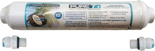 Inline Graduated Activated Carbon Water Filter - Whole House Carbon Block Cartridge Chlorine, Taste & Odor Reduction - 10 Inch