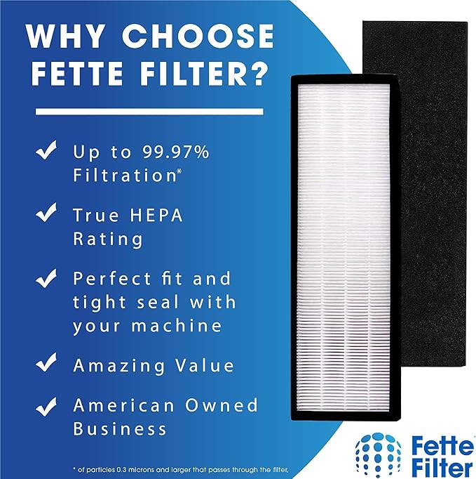 Fette Filter - 2 Pack Premium T500 True HEPA Filter Replacements Compatible with Air Purifier Filter T500 tower. Compare to Part # TF60-MP & TF60-MP (Includes 2 Hepa & 2 Carbon Filters)