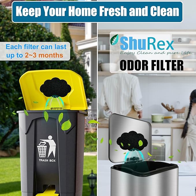 12-Pack Universal Stick-on Trash Can Odor Absorbing Filters, Activated Charcoal Purifying Deodorizer for Trash Cans, Compost Buckets, Countertop and Recycle Bins (Cloud)