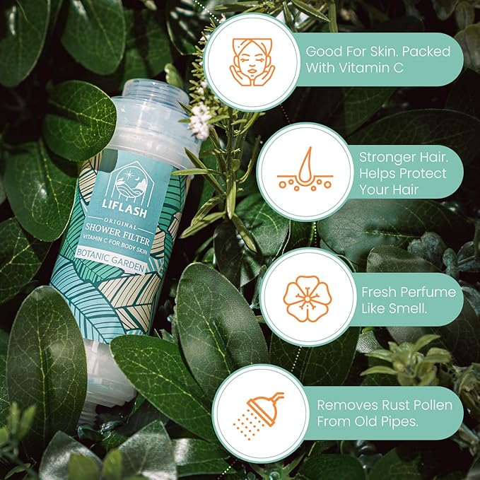 LIFLASH Vitamin C Shower Filter for Hard Water, Aromatherapy Softener Purifier, Help with Softer Skin and Hair Enhancement, for Universal Output Showerhead, Easy Installation (BOTANIC GARDEN)