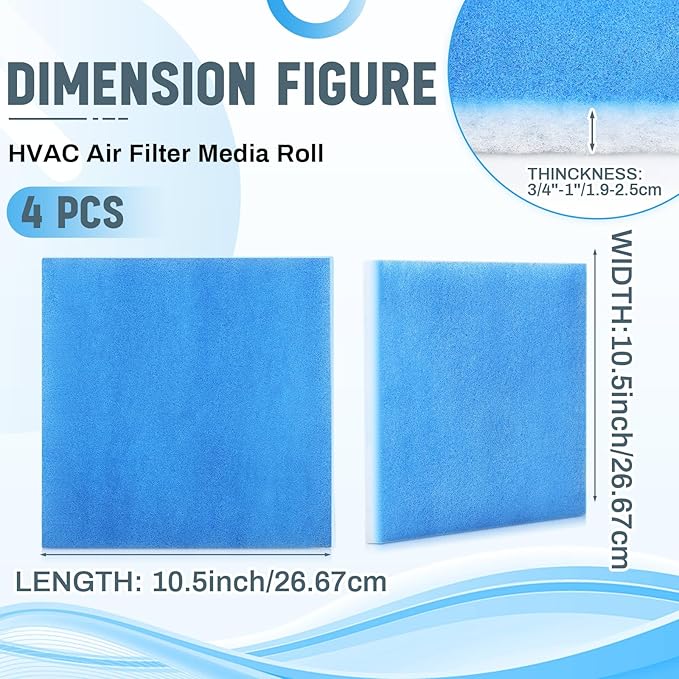 4 Pcs Filters Replacement Pads 10.5 x 10.5 Inches Replacement Filter Pads (Blue White)