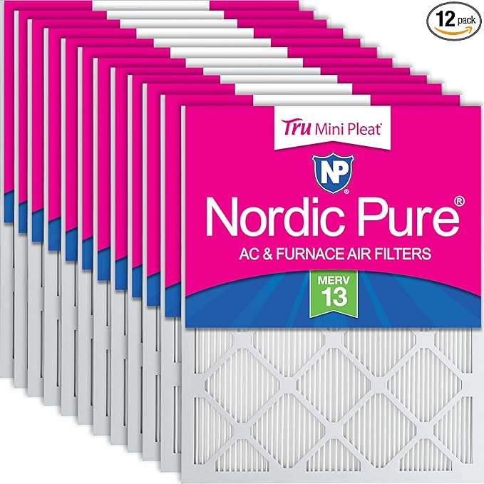 Nordic Pure 20x25x1 (Actual Size: 19 1/2 x 24 1/2 x 3/4) Tru Mini Pleat MERV 13 AC Furnace Air Filters – 2.5X More Media for Longer-Lasting, High-Efficiency Filtration - 12 Pack