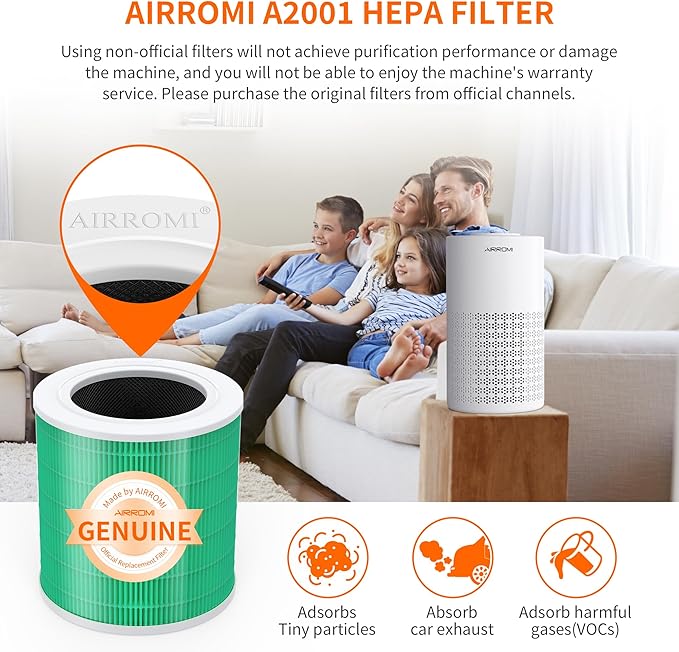 AIRROMI A2001 HEPA Air Purifier Replacement, 3-In-1 Original Filter, Removes 99.97% of 0.3 Micron Particles, Green Activated Carbon Filter - Toxin Absorber Specialty-1 Pack