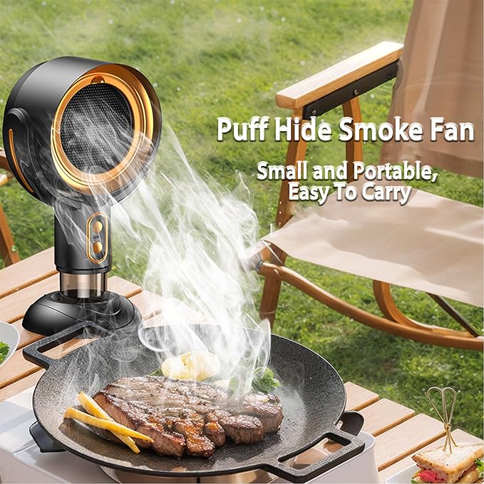 PuffHide Smokeing Fan for Smoking Indoors, Black Gold Electric Smokeaway Purifier Fan Portable Table Smoke Air PuriferFan Adjustable Angle Kitchen Mini Filter Smoke ExhaustFan(Rechargeble)