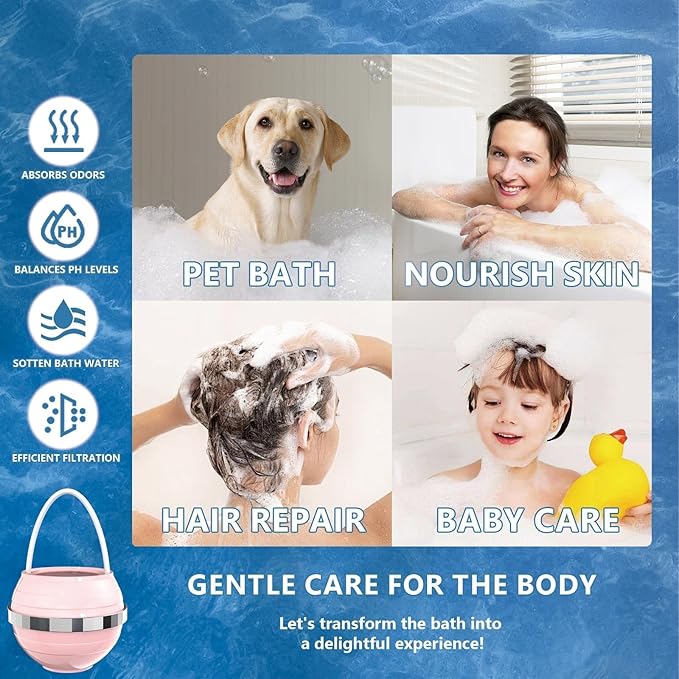 Yodel Bath Filter for Tub,Bathtub Hard Water Softner to Remove Chlorine and Fluoride, Improves Skin, Hair and Nails Condition,Pink