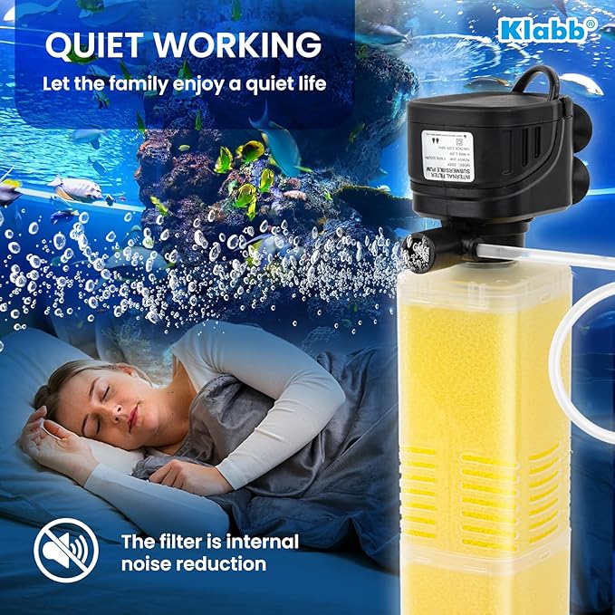 Klabb Aquarium Filter 40-100 Gal Tanks Submersible Internal Fish Tank Filters Large Tank Pond Clear for 320 GPH 4 in 1 Biochemical Filtration 1.2 m Lift Wavemaker and Air Supply 110V 60Hz