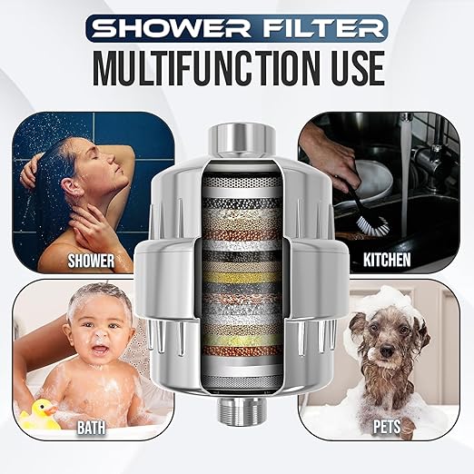 Shower Head Filter for Hard Water | 20 Stage High Output Shower Filter to Remove Chlorine & Toxic Chemicals, Reduce Dry Skin, Dandruff & Hair Damage - Chrome