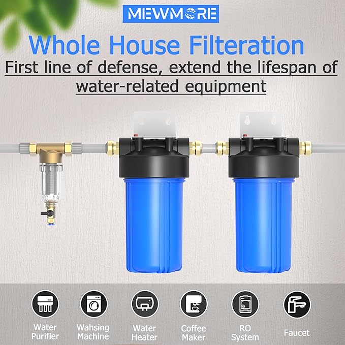 WHC40 Sediment Filter, 40 & 100 & 200 Micron Reusable Spin Down Sediment Water Filter, Whole House Water Filter for Well Water, Home Pre-filtration System, 1" MNPT + 3/4" FNPT + 3/4"MNPT