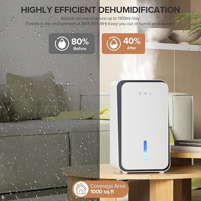 Dehumidifier for Home, 1000 sq.ft Dehumidifier with Auto Shut Off, 7-Color LED Light Built-in Aromatherapy Diffuser, Ultra-Quiet Dehumidifiers for Bedroom, Bathroom, Basement (Deep White)