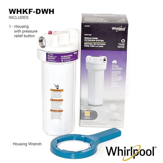 Whirlpool 10" x 2.5" Whole House Water Filter Housing, WHKF-DWH, Stainless Steel 3/4" Inlets, NSF Certified, Filter Not Included, Replacement Filter GD05, WHWC, WHSW, WHPL