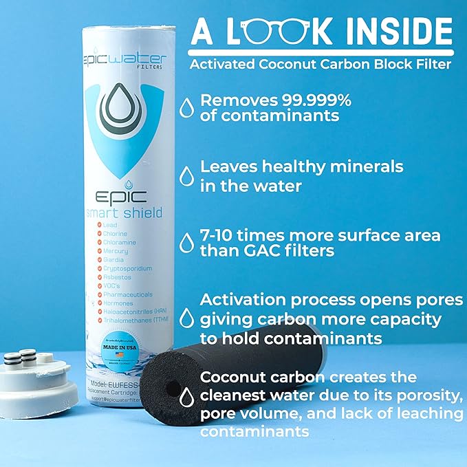 Epic Water Filters Smart Shield. Under Sink Water Filter, Inline NSF 53 Water Filter. Direct Connect DIY Install for Under Sink. Tap Water Filtration System. No Water Wasted