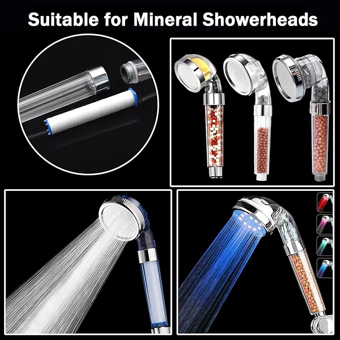 Spray Shower Head Filter with Mineral Beads, High Pressure Handheld Filtered Bead Shower Head Filter for Hard Water, Reduces Dry Itchy Skin & Hair Loss, 4.5in Set of 6 Replacement PP-Cotton Filters