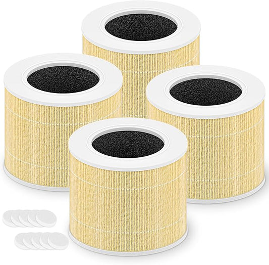 Core Mini Pet Care Replacement Filter for LEVOIT Core Mini and Core Mini-P Air Purifier, 3-in-1 H13 True HEPA High-Efficiency Activated Carbon, Core Mini-RF-PA, 4 Filter & 10 Fragrance Sponge, Yellow