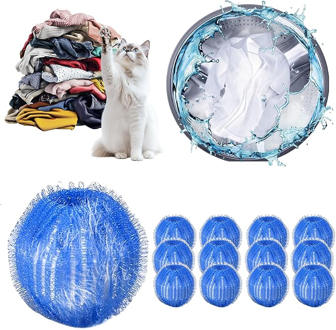 12 PCS Pet Hair Remover for Laundry - Washing Machine Pet Hair Catcher, Reusable Lint Traps to Remove Dog Cat Hair in Washer & Dryer, HE Safe (Save Time & Money)
