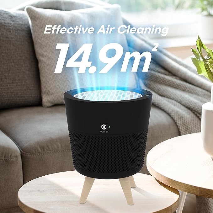 M-002B HEPA Air Purifier with H13 True HEPA Filter, Cypress Wood Filter, Auto Sleep Mode, Filters 99.97% Pollen, Smoke, Perfect for Office and Bedroom, Made in Korea - Black