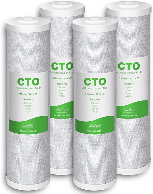 SimPure Whole House Water Filter, 20" x 4.5" BB Activated Carbon Block Filter Replacement Cartridge Coconut CTO Filter (4 Pack)