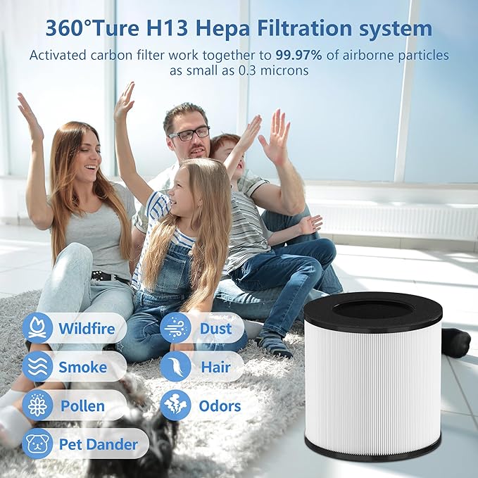 AP050 Replacement Filter, Compatible with Tailulu AP050 AP052 Air Purifier, H13 Grade True HEPA Replacement Filte-r, 360°3-Stage Filtration for Odor, Dust, Somke, Pollen, 2-Pack (2 Pack Original)