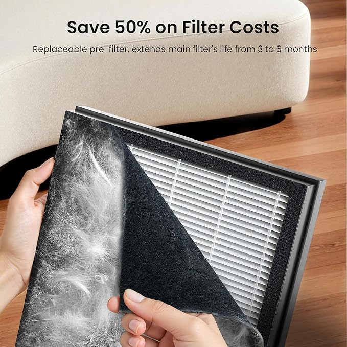 Pet Air Purifier for Home Large Room up to 2000 sq ft, H13 HEPA Double-Sided Air Filter Washable, Air Cleaner for Pet Hair Dander Odor Allergies Pollutant, PM2.5 Air Quality Monitor, Auto Mode, Black