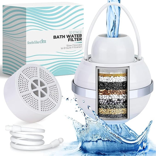 Water Filter for Bath Tub - 10-Stage Filtration Bath Filter for Tub Faucet | Bathtub Water Filter - Bath Filter Reduces Chlorine & Heavy Metals, Balances pH, Infuses Vitamin C - BPA free