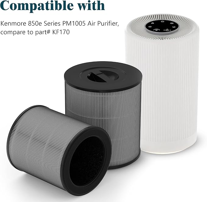 2 Packs KF170 Replacement Filters Compatible with Kenmore 850e Series Air Purifi-er Model PM1005, Part # KF170, 3 Stages Filter of Nylon Pre-Filter, Premium Filter and Activated Carbon Filter
