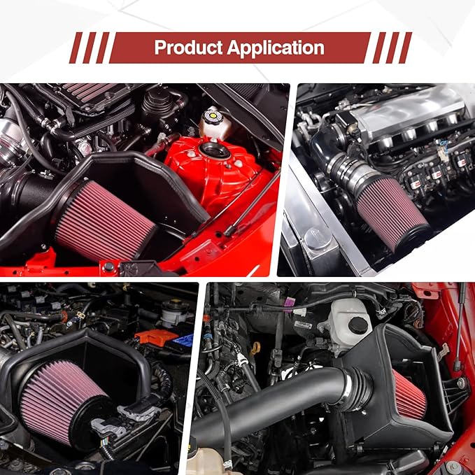 Universal Clamp On Air Intake Filter fits 3 In /3.5 In /4 In Three Different Size, Cone Air Intake Filter（Red）