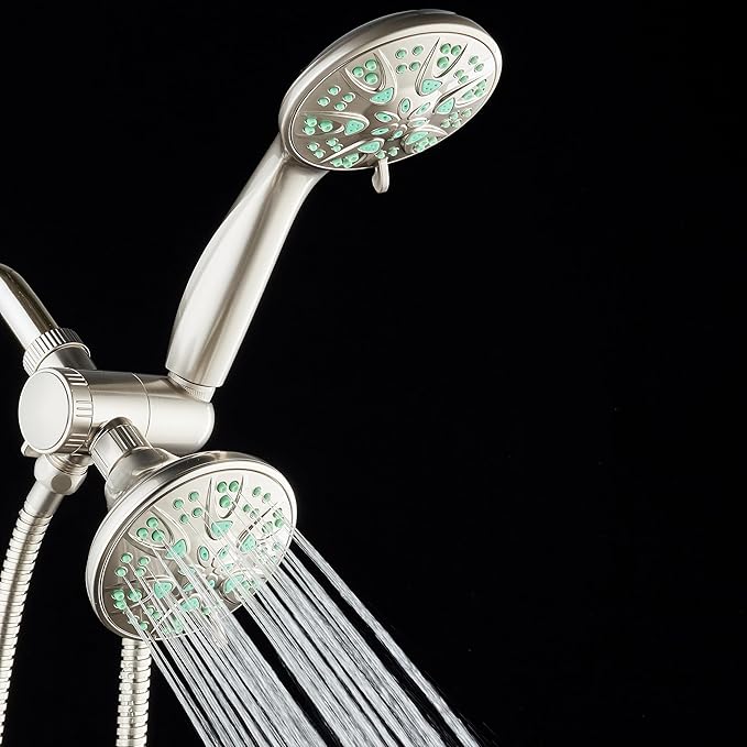 AquaDance Antimicrobial/Anti-Clog High-Pressure 30-setting Dual Head Combination Shower with Microban Nozzle Protection From Growth of Mold, Mildew & Bacteria for a Healthier Shower – Coral Green