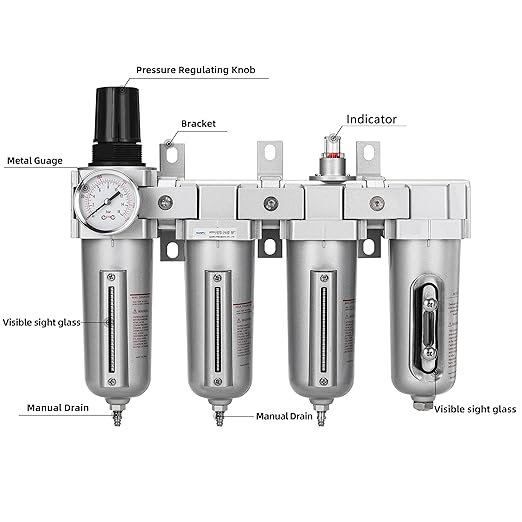 NANPU 1/2" NPT Industrial Grade 4 Stage Air Drying System - Double Particulate Filters, Coalescing Filter, Desiccant Dryer & Air Regulator, Metal Bowl, Manual Drain, for Paint Spray＆ Plasma Cutter