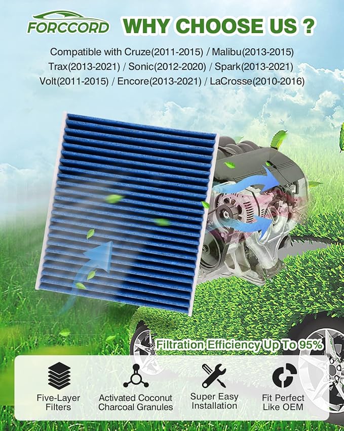 2-Pack HEPA Cabin Air Filter Fits for Cruze Malibu Sonic Spark Trax Volt Orlando LaCrosse Encore Activated Carbon Cabin Filter Replacement for CF10775 Accessories