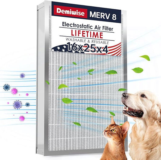 16x25x4 Resuable & Washable Electrostatic Air Filter Allergen Defense, MERV 8 Aluminum AC/HVAC Furnace Filter Replacement, Lasts a Lifetime（Actual Size:15.35"x24.72"x3.58")