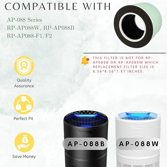 Nispira RP-AP088-F1 RP-AP088 Replacement Filter for RENPHO Air purifier RP-AP088W RP-AP088-F2 H13 4-in-1 HEPA Activated Carbon, 1 Pack
