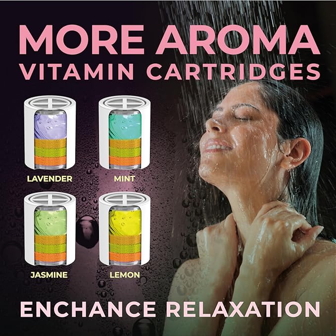 AquaHomeGroup Vitamin C + E + A Shower Filter Replacement Cartridge with Aroma Granules (Rose) - Removes Chlorine, Supports Skin & Hair Health - Compatible with Similar 15 20 Stage Filters