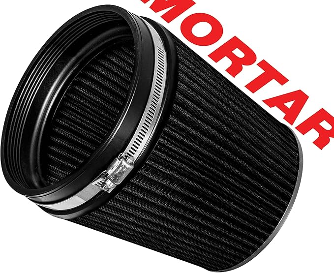 Mortar Aftermarket Auto Air Filter – 6 In Flange ID Car Enthusiast Class Universal Cold Air Intake Gulps in More Air for More Engine Power & Passionate Induction Sound, Length 6 In, Black